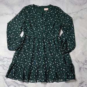 Showpo Not Together Green Floral Fit & Flare Mini Dress with Long Sleeves
